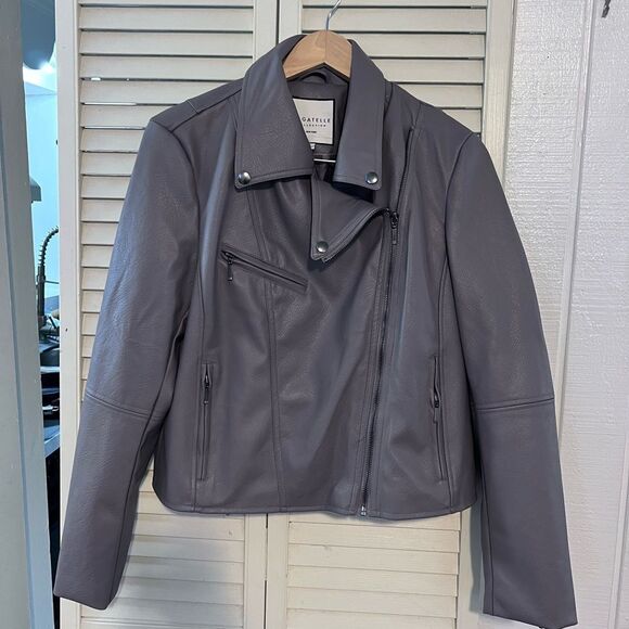 Bagatelle Gray Leather Moto Jacket Asymmetrical Zipper - Picture 1 of 16